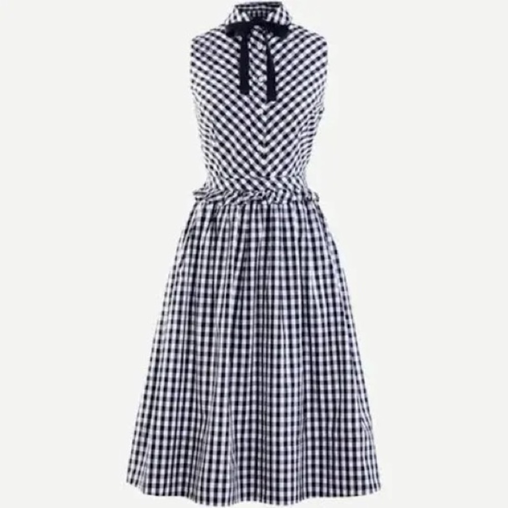 J.Crew Gingham Midi cotton Shirtdress Black/white size 10 Aline, pockets